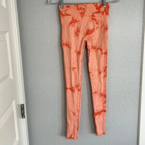 Orange Marbled Tie Dye Ribbed Leggings